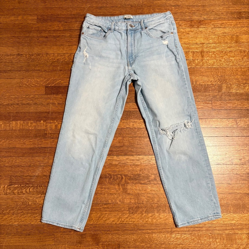HM‎ Light Wash Distressed Straight Leg Jeans Womens Size 12 EUR 44
